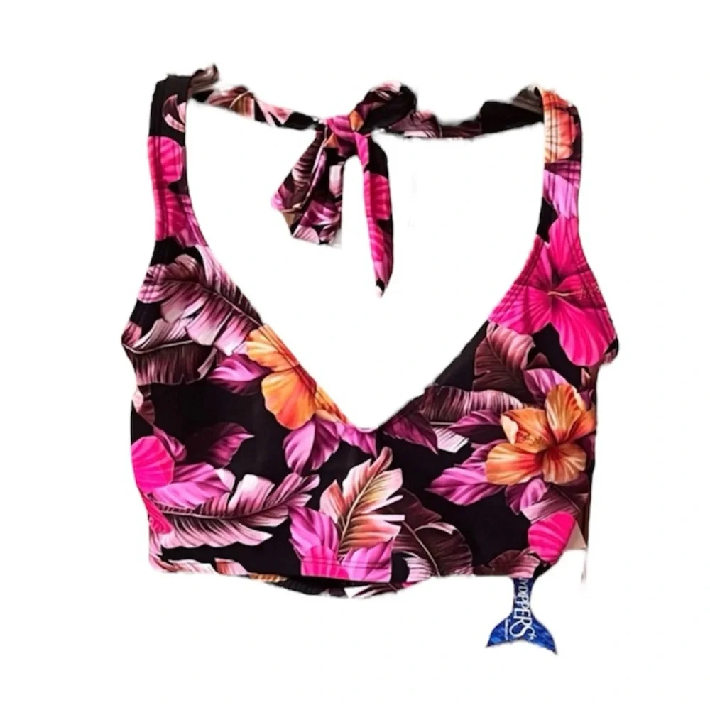 NWT SkinnyDippers Floral Mowie Plunge Halter Swim Top